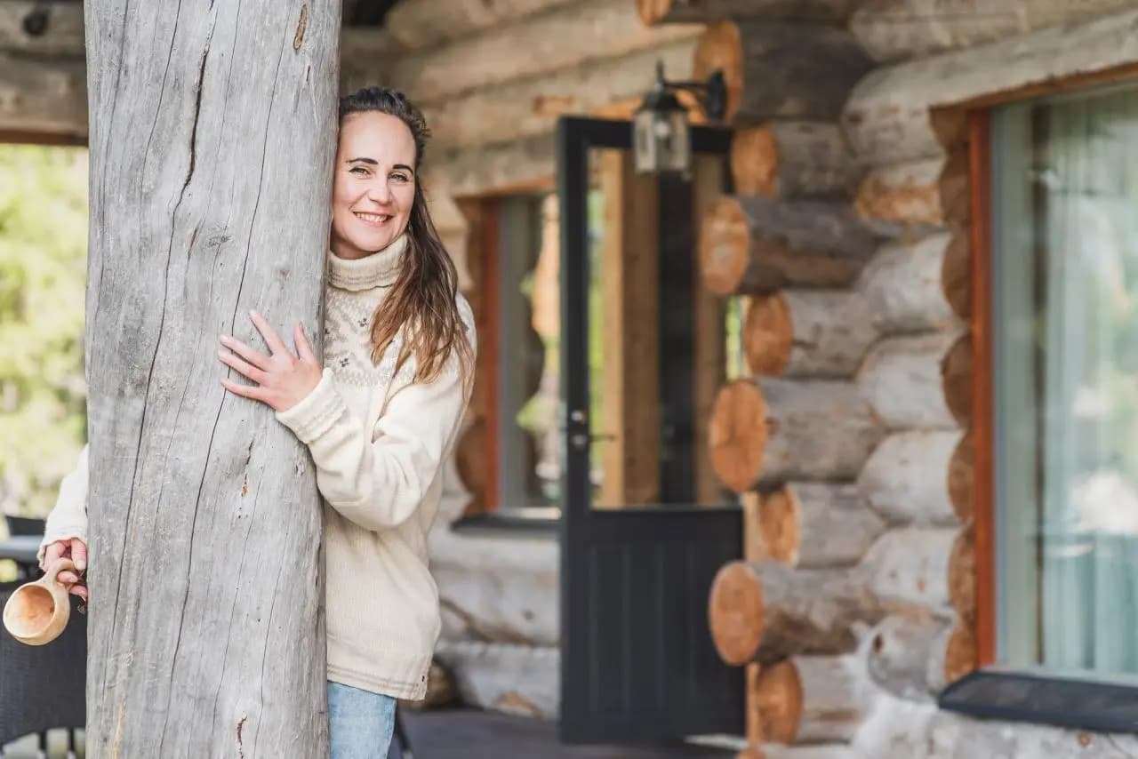 Outside view of the villa with a person