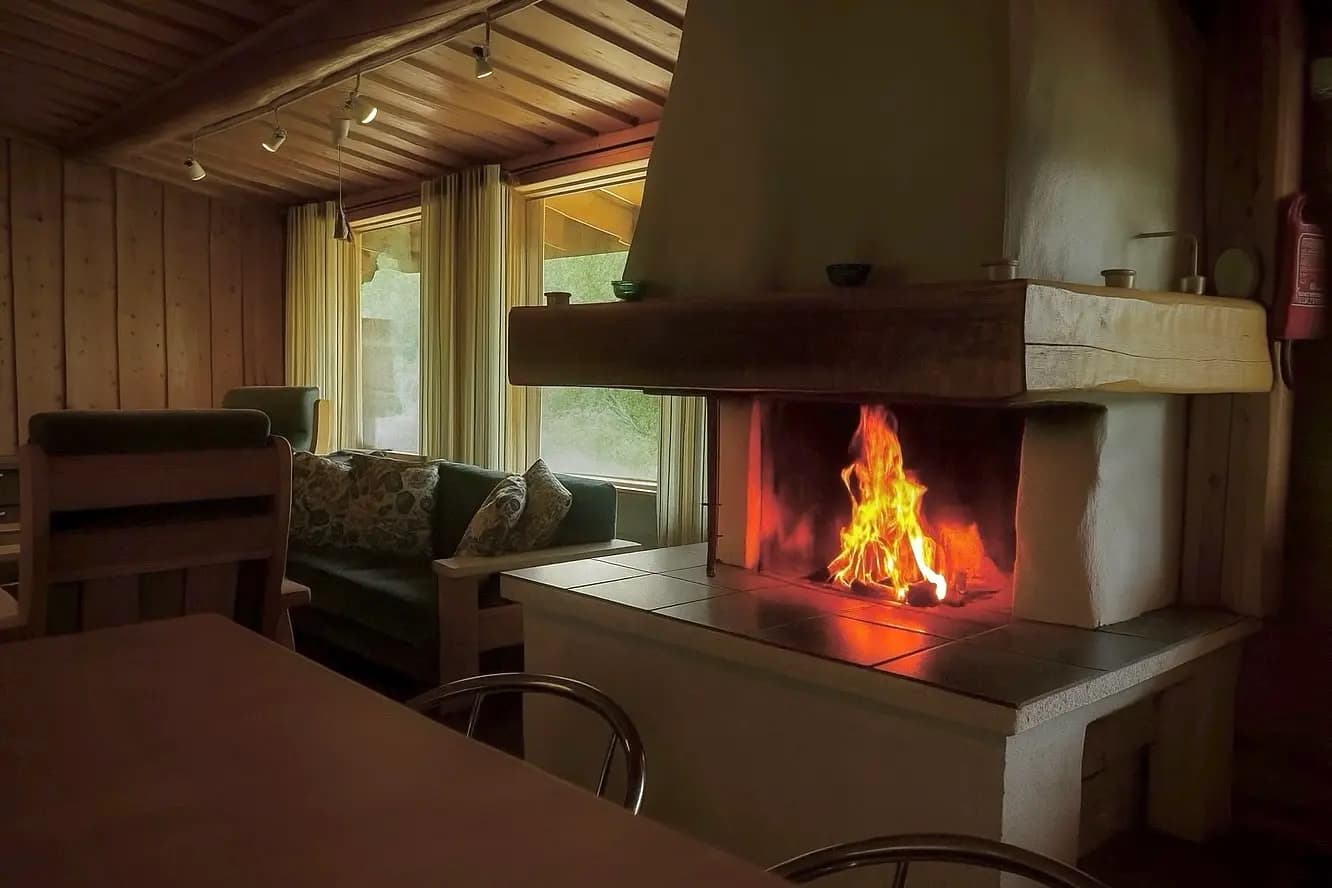 Fireplace with burning fire